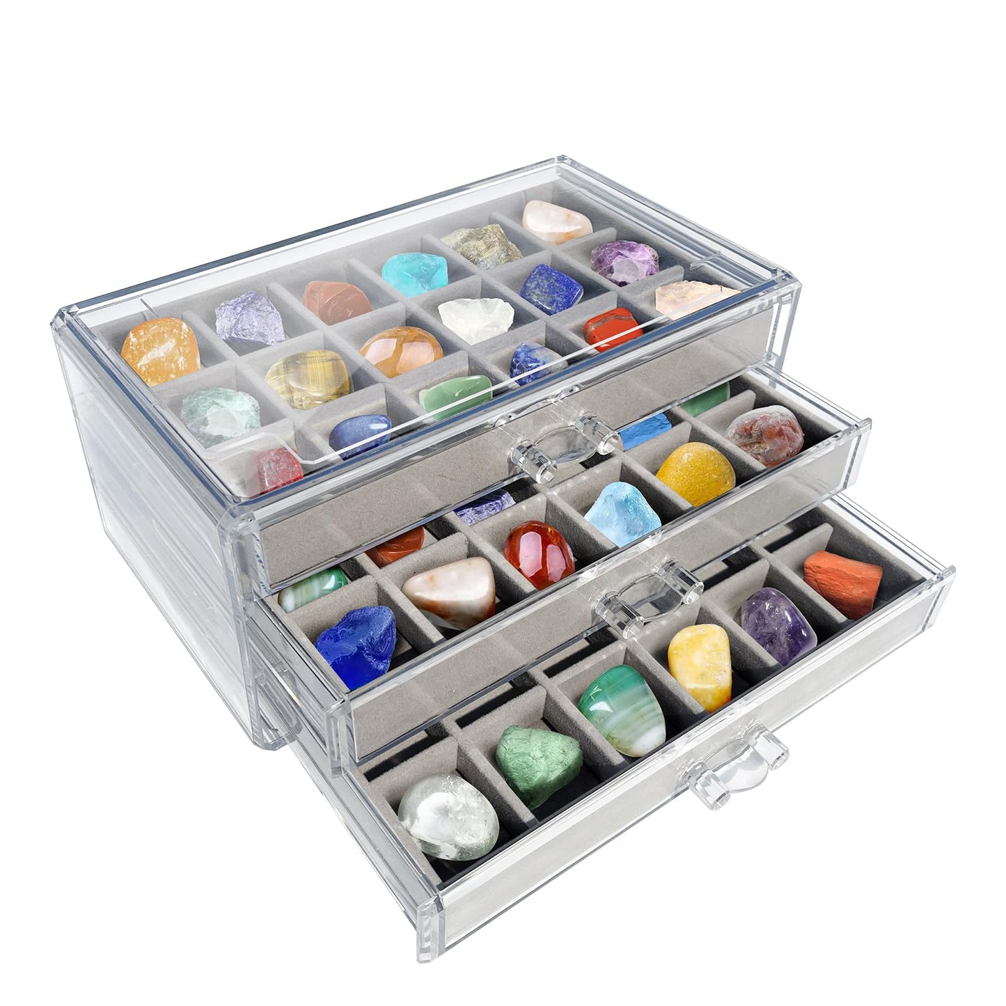 Rock Display Case, Rock Collection Box for Kids & Adults | Crystal Display Shelf, Organizer & Case for Gemstone, Fossil, Mineral | Rock Collection Display Case for All Collectibles