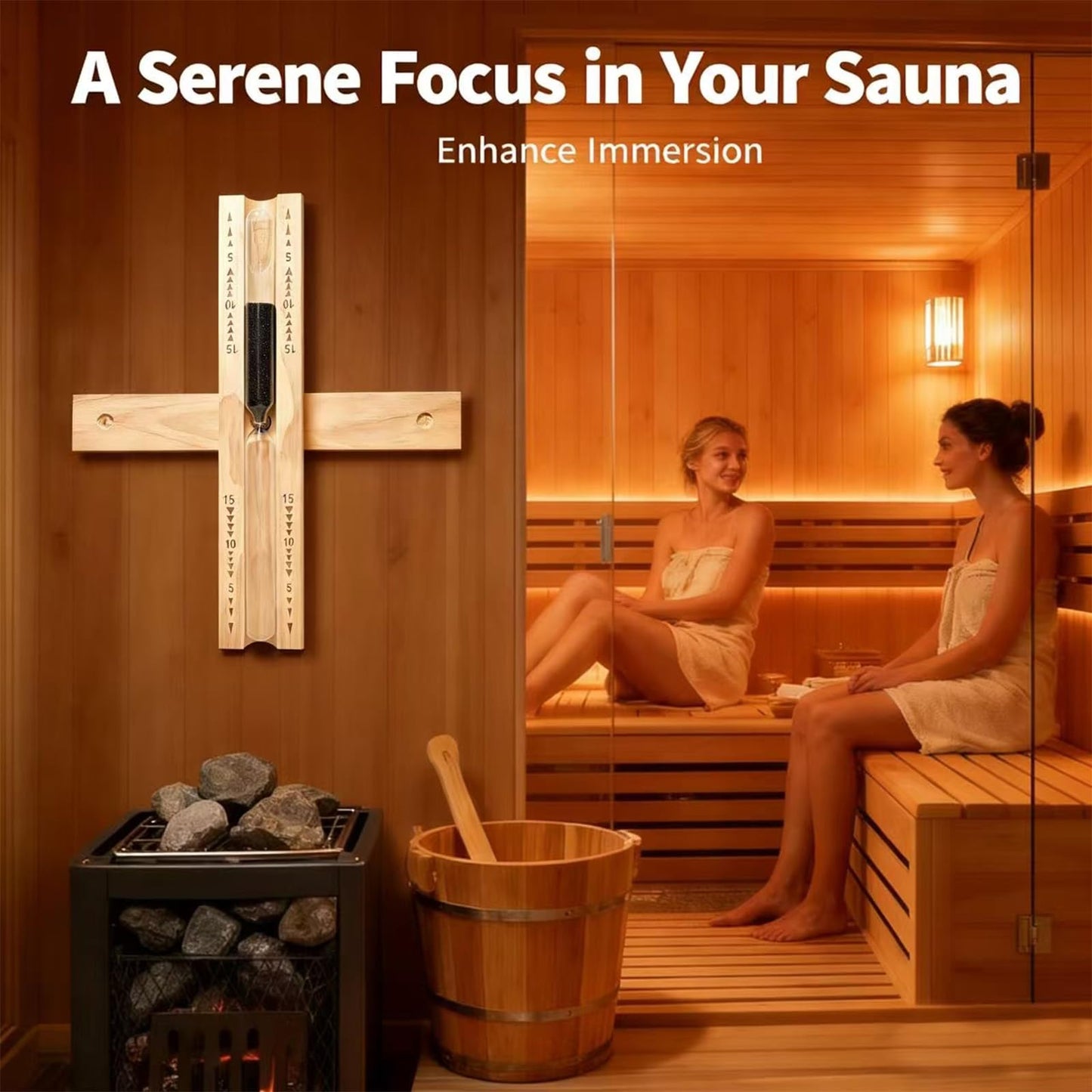 Black Sauna Sand Timer, 15 Minute Heat Resistant Sand Clock Hour Glass Timer for Sauna, SPA, Bathroom