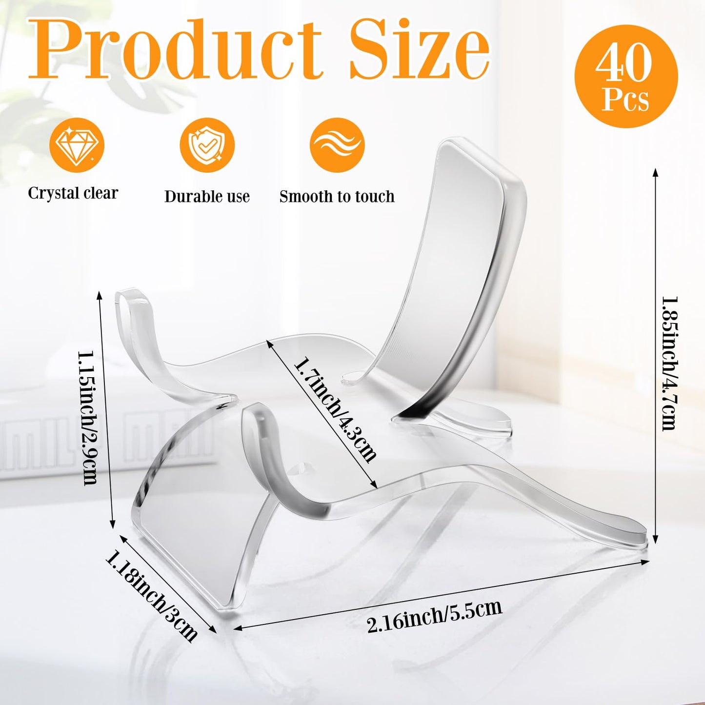 Jetec 40 Pcs Acrylic Rock Display Stand Crystal Holder Easel Stands Rock Display Stands Clear Pedestal Holders Collectibles for Geodes Mineral Agate Coral (Medium)