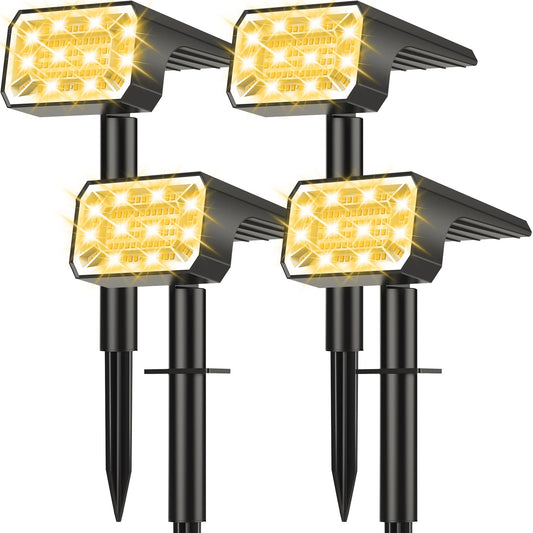 NACINIC Solar Spot Lights Outdoor, 4 Pack Solar Landscape Lights with 100 LEDs Each, 4 Lighting Modes, IP65 Waterproof, 2-in-1 Adjustable Solar Spotlights for Yard Garden Pathway Driveway(Warm White)
