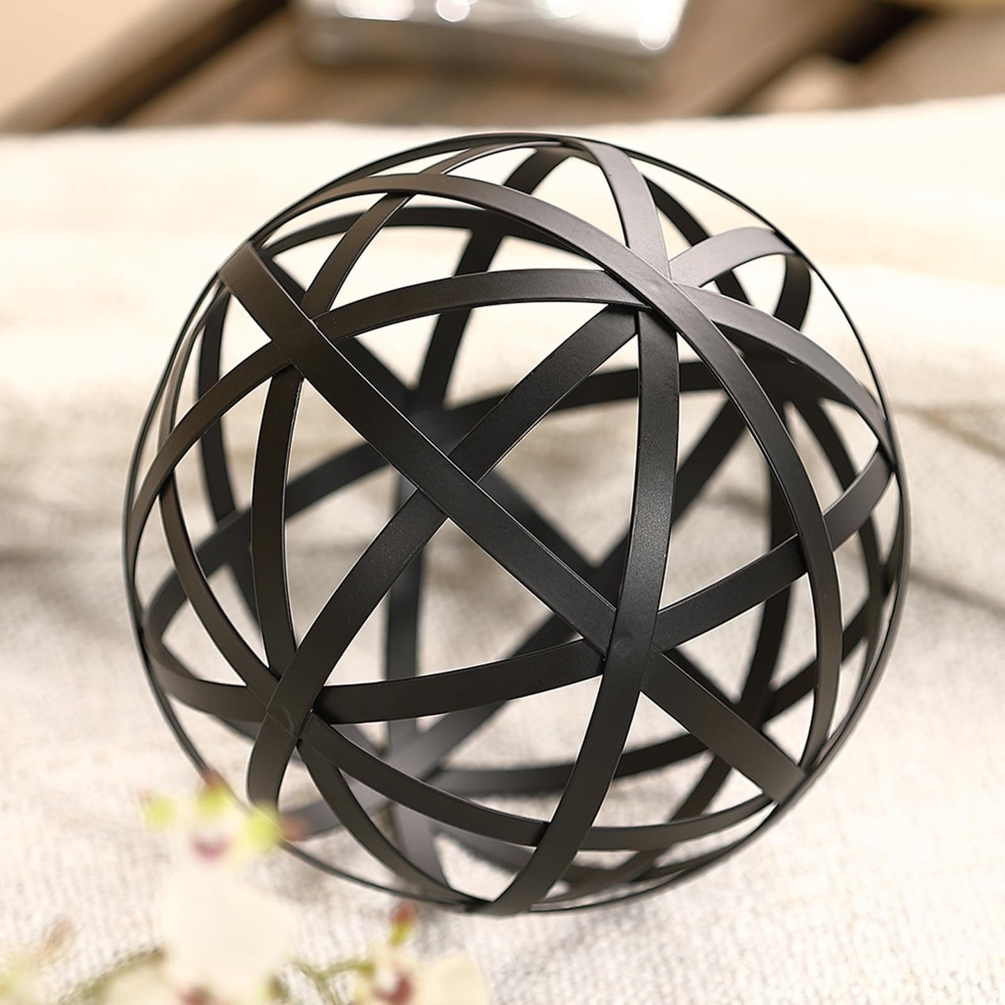 MOCOME 6.2" Black Metal Decorative Sphere - Home Decor Centerpiece & Coffee Table Accent