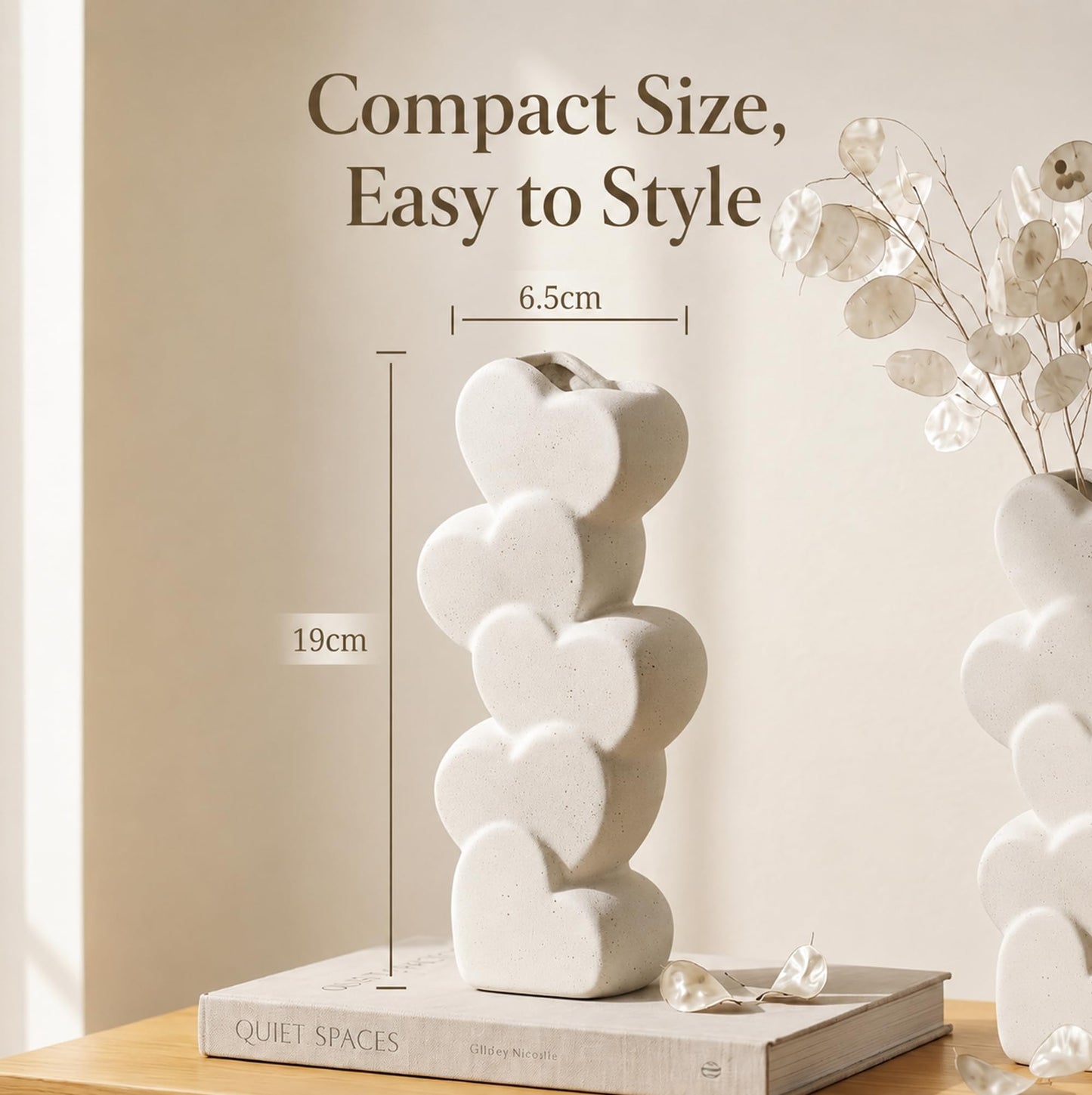 White Ceramic Flower Vases Table Decor Heart Shaped Vase Centerpiece