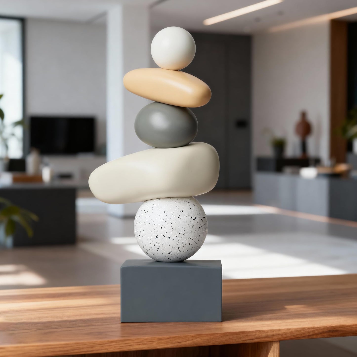 Aris & Juno Modern Abstract Resin Sculpture, Good Luck Stone Statue for Home Decor, Living Room, Office & Study – Contemporary Art Ornament for Good Fortune