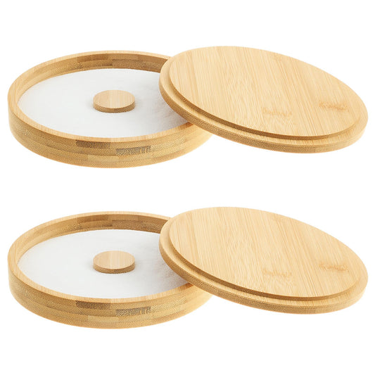 Ziliny 2 Pcs Margarita Salt Rimmer Set Glass Rimmer with Lid Home Bar Accessories Plate for Sugar Drinks Cocktails Bartender Tool Kit Party Restaurant, 5.9" Diameter (Bamboo)