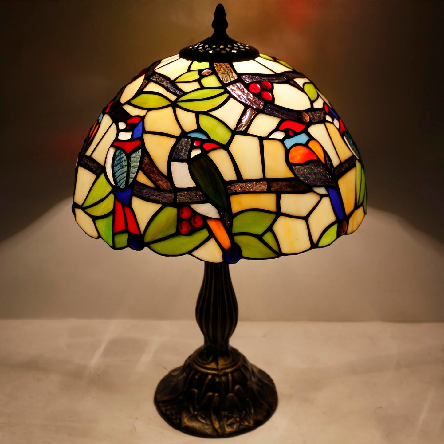 WERFACTORY Tiffany Table Lamp Mix Color Stained Glass Bedside Lamp 18 Inch