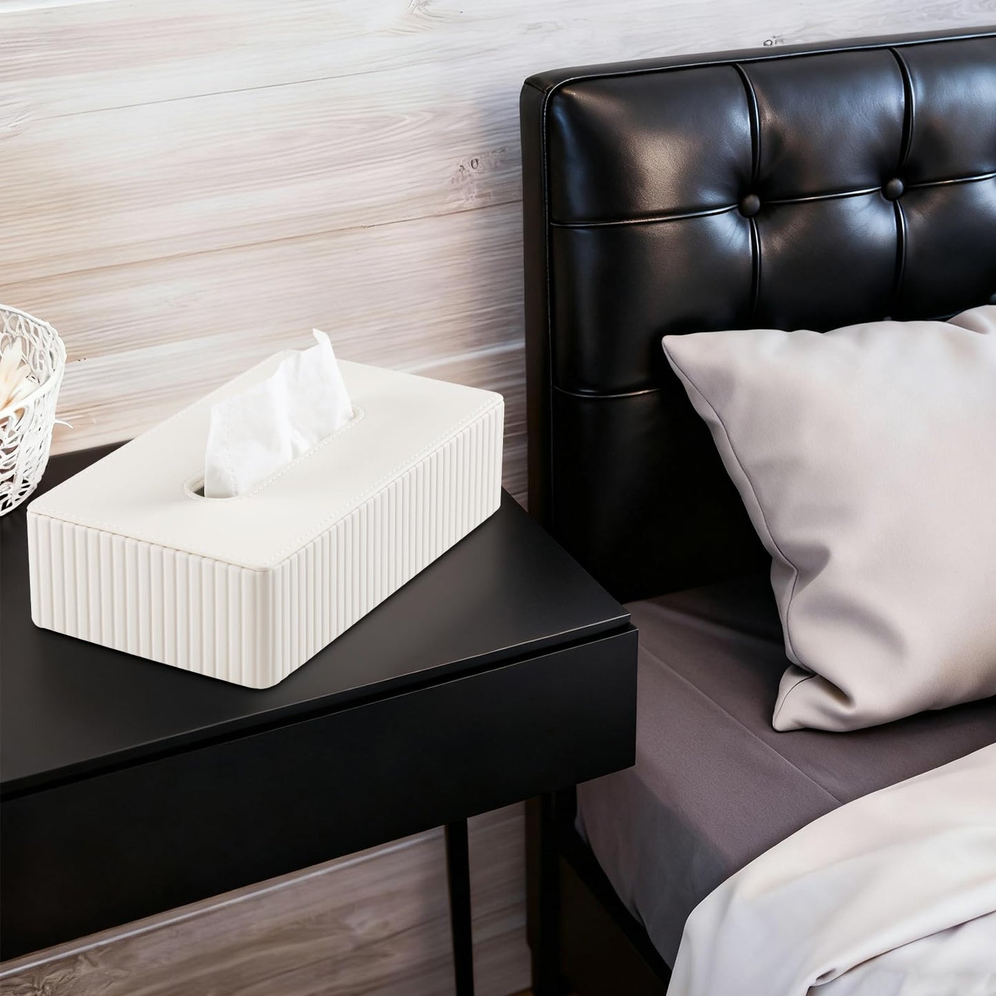 NICLNGSH PU Leather Short Tissue Box Cover Rectangle, Small Tissue Box Holder with Magnetic Closure, Decorative Rectangular Tissue Holder for Bathroom Car Office (Ivory)