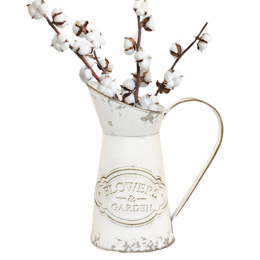 Soyizom Shabby Chic White Jug Vase - Farmhouse Rustic Decorative Pitcher - Vintage French Galvanized Metal Vase - Country Primitive Jug for Artificial Dried Flowers - 8.7"H Tall