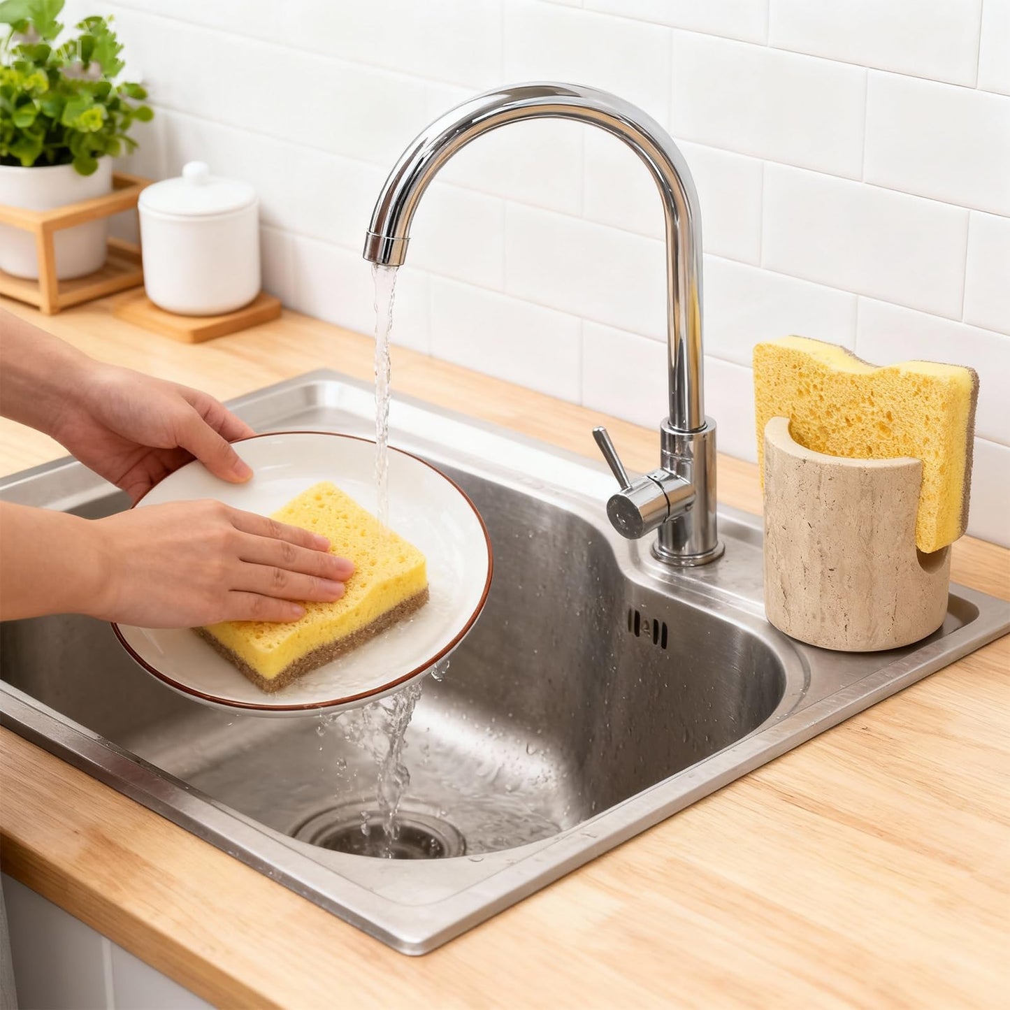 Axiqunel Natural Travertine Sponge Holder for Kitchen Counter, Natural Stone Dish Drying Rack, Durable & Stylish Kitchen Decor
