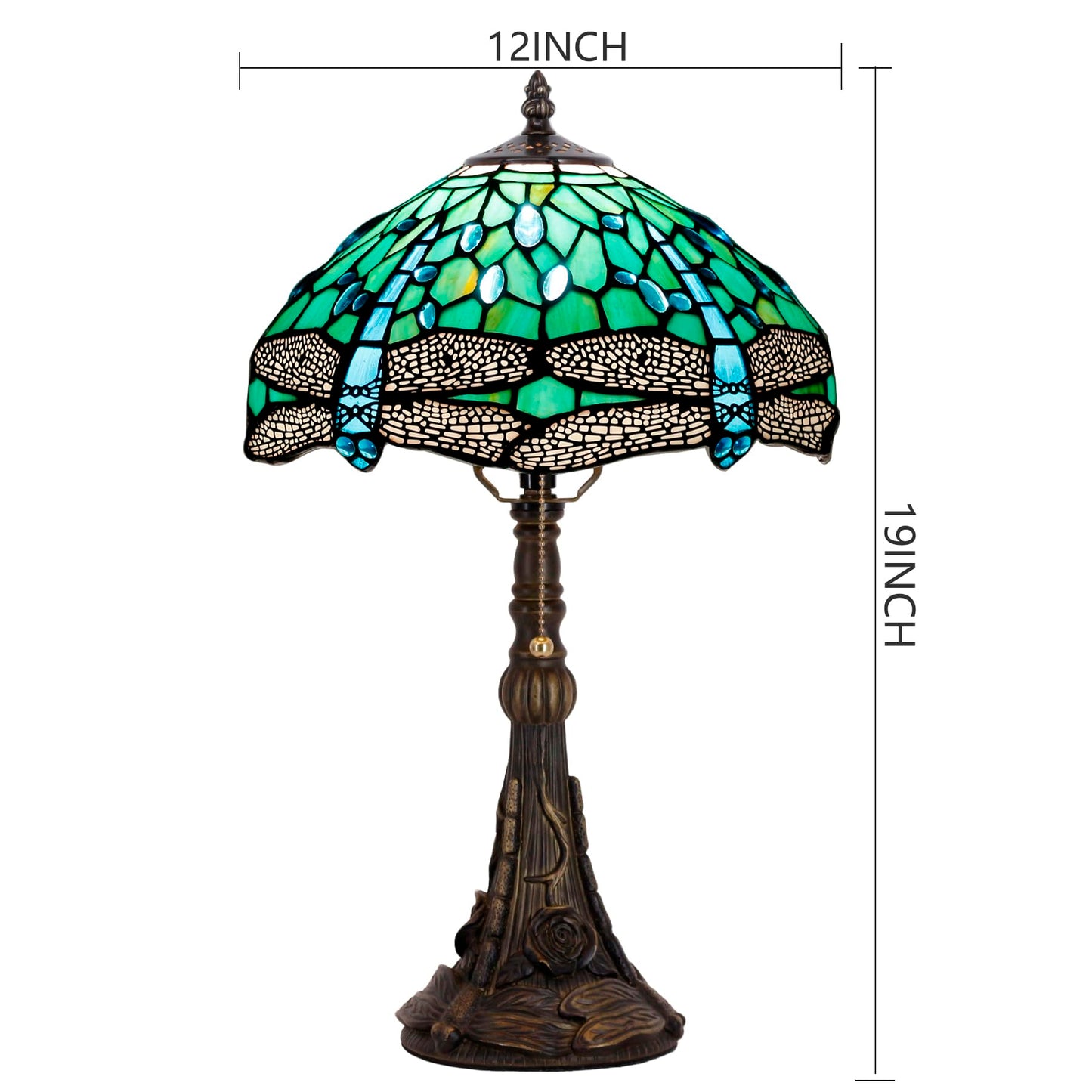 ANYONGLU Tiffany Lamp Stained Glass Table Lamp 12X12X19 Inch Resin Base for Desk Bedroom Living Room Reading Light (Green Dragonfly)