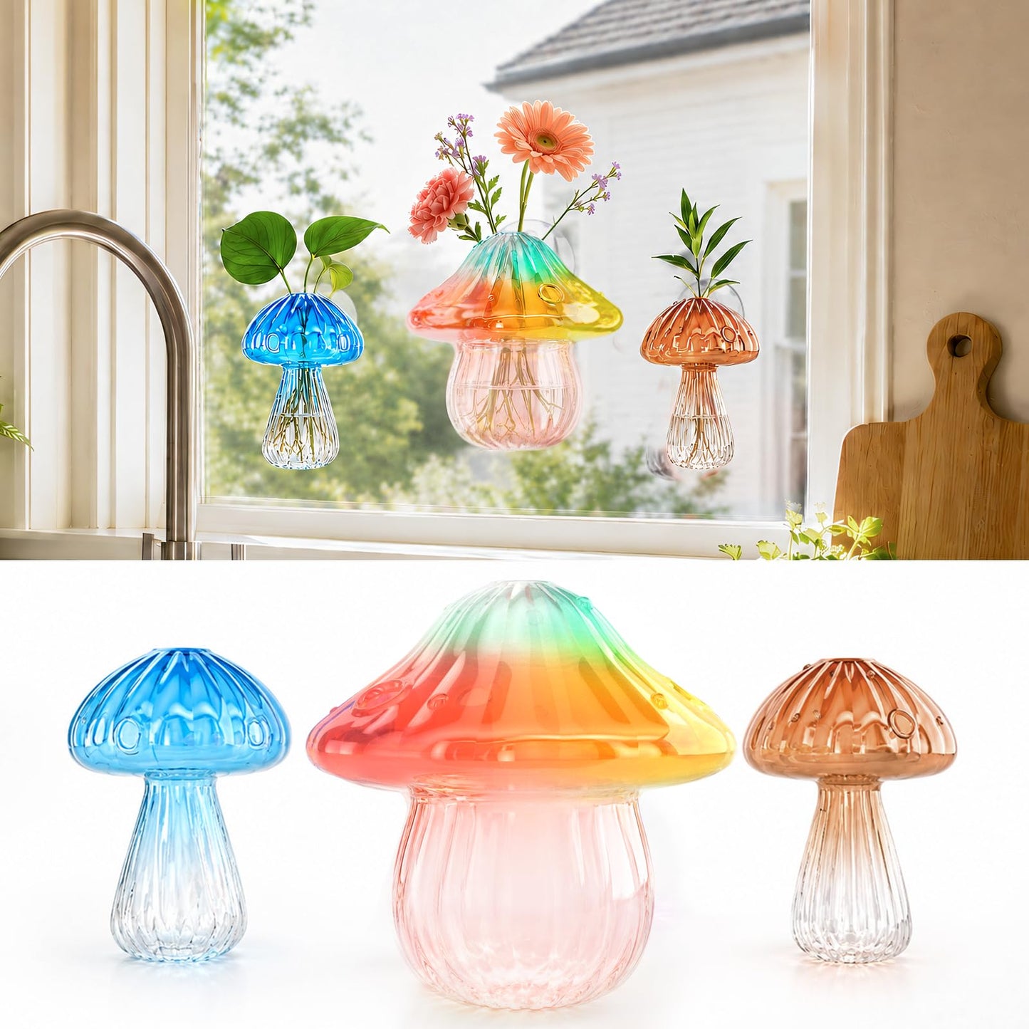 3Pcs Window Propagation Stations, Borosilicate Glass Vases