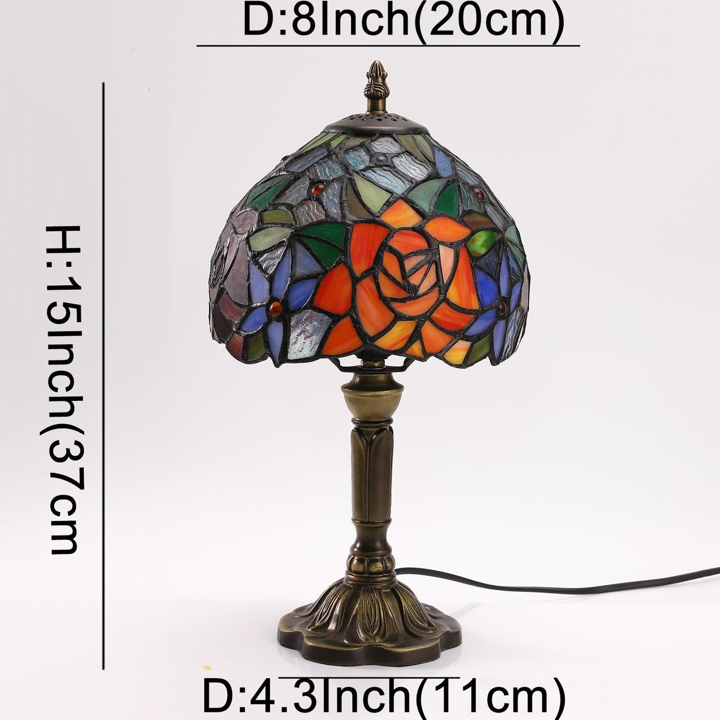 FUMAT Rose Tiffany Small Table Lamp 3 Way Color Temperatures Stained Glass Bedside Nightstand Table Lamps for Living Room,Bedroom, Home Office Reading Desk Lamp+LED Bulb,8X8X15 Inch