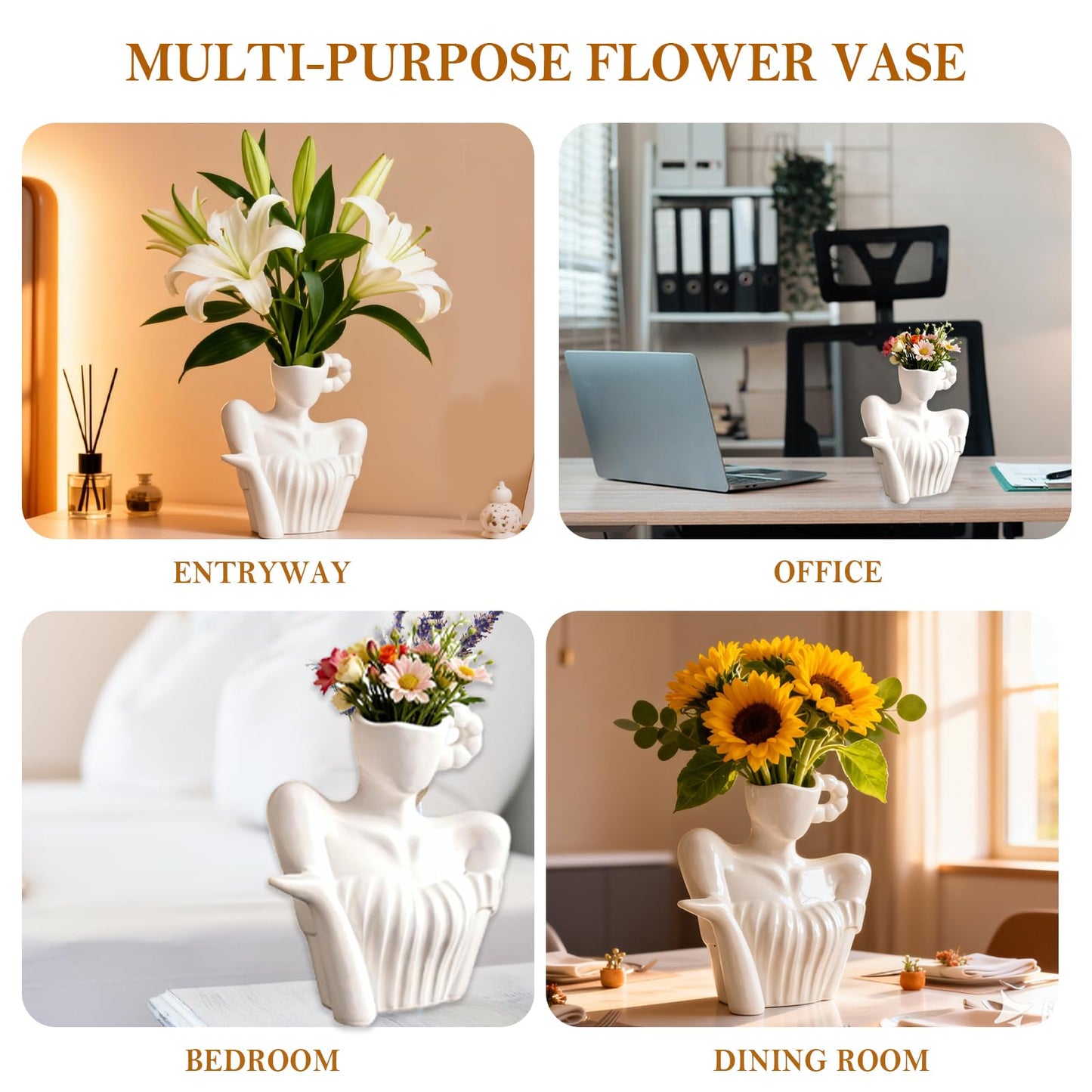 Ceramic Body Vase, Modern Artistic Human Shape Flower Vase for Decor, Small White Vase for Table, Shelf, Living Room, Office, Bedroom