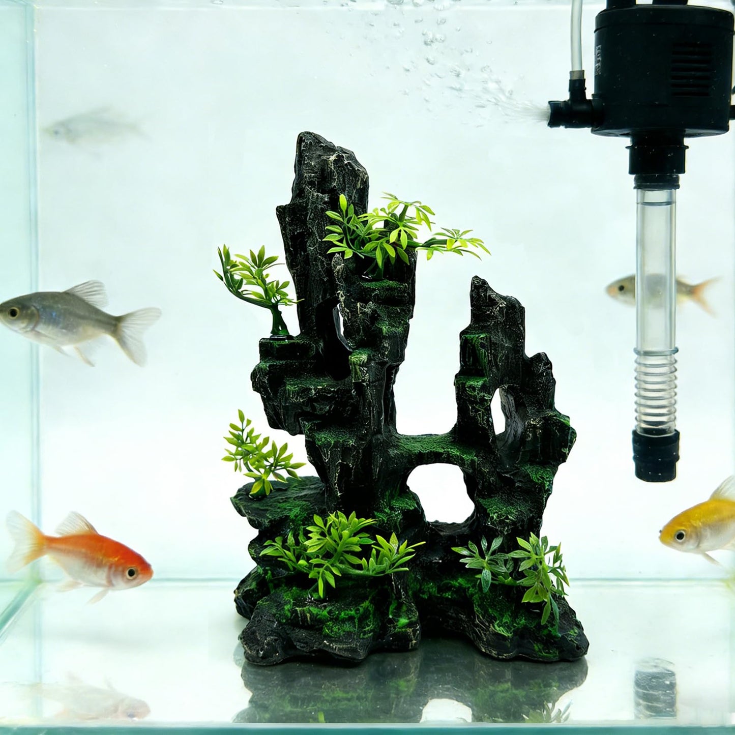 Tfwadmx Aquarium Mountain View Moss Tree Rock Cave Fish Tank Stone Ornament Landscape Decoration with Small Plants