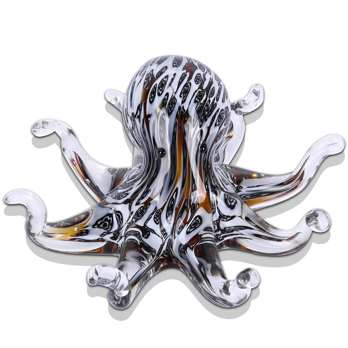 LCCCK Glass Octopus Statue Home Decor, Hand Blown Glass Decor Ocean Figurines Octopus Sculpture, Murano Art Office Desk Paperweights Fish Tank Aquarium Sea Animals Christmas Birthday Gift (Black)