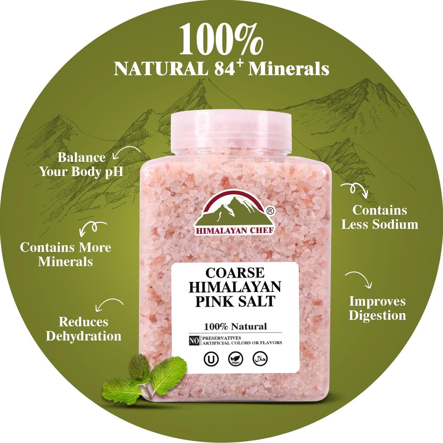 Himalayan Chef Himalayan Pink Salt 80 oz (2.26kg), Non-GMO, Kosher, Coarse Grain, Nutrient and Mineral Dense for Health, Gourmet Pure Crystal Pink Salt, Pink Salt for Grinder, 5 Pound (Pack of 1)