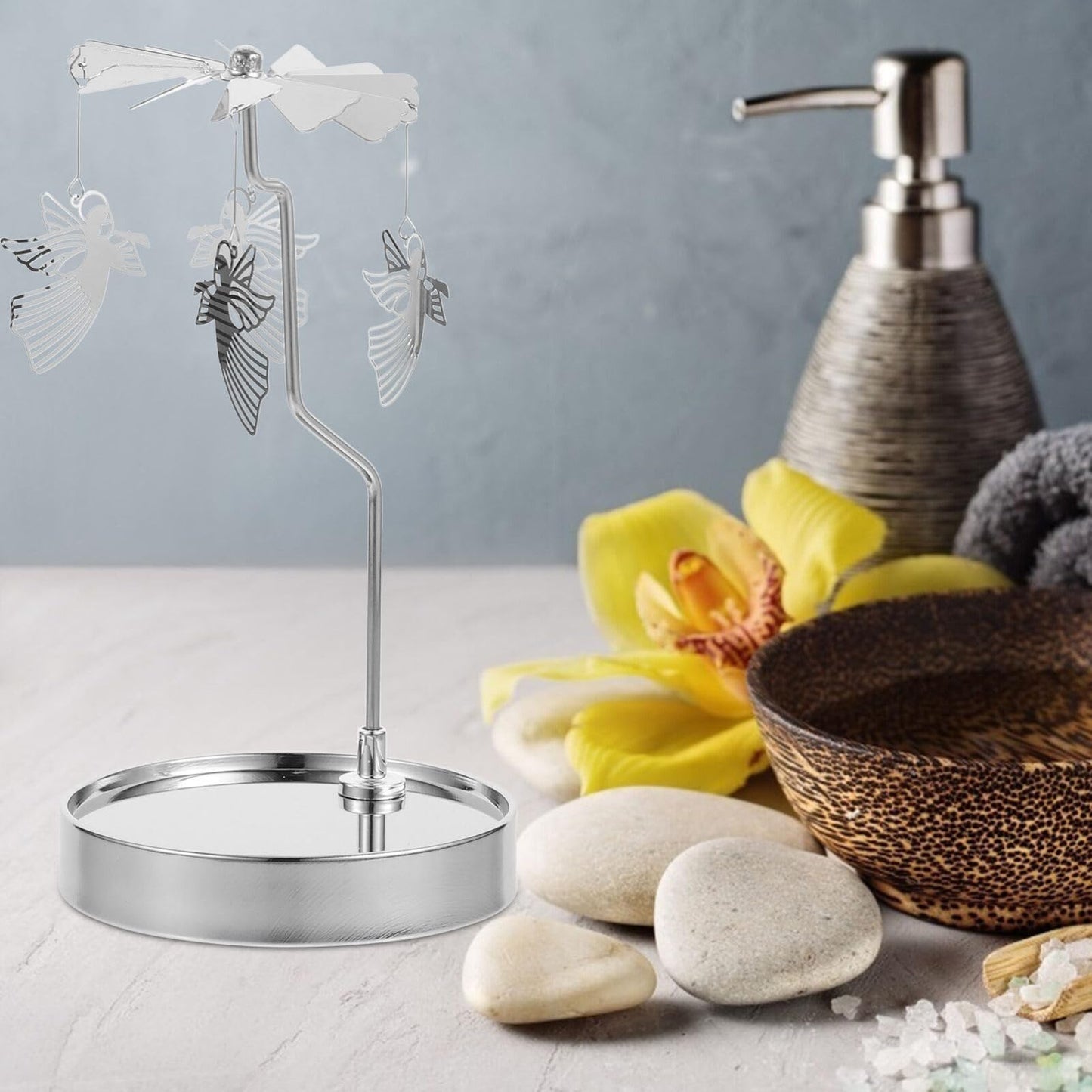 HOLIDYOYO Rotating Aromatherapy Candle Holder with Magnetic Base and Stainless Steel Tray 8.66 Inch Tealight Candle Holder for Home Decoration Parties Weddings