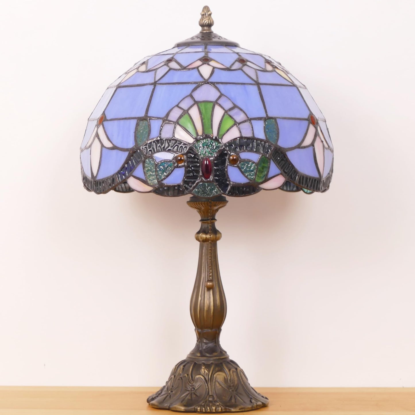 WFAYNTIFL Tiffany Table Lamp Stained Glass Baroque Style Shade W12H19 Inch