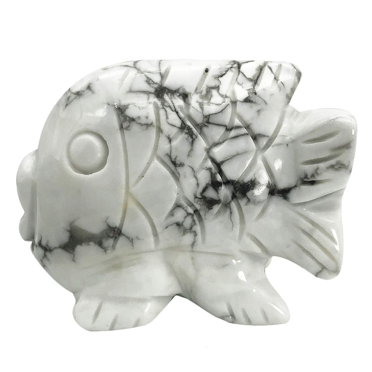 favoramulet 2 Inches White Howlite Turquoise Stone Dancing Fish Statue, Hand Carved Healing Crystal Figurine Decoration Sulpture, Fengshui Wealth and Luck