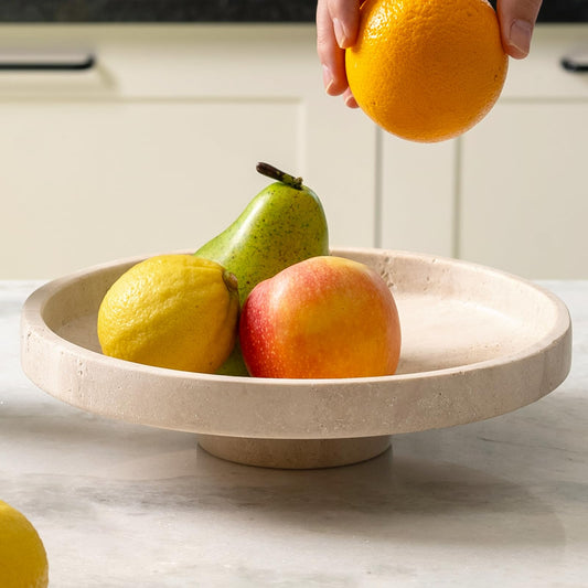 Koville Natural Travertine Fruit Bowl for Kitchen Counter – Decorative Stone Serving Decorative Bowl for Vegetables, Foods and Home Decor Centerpiece