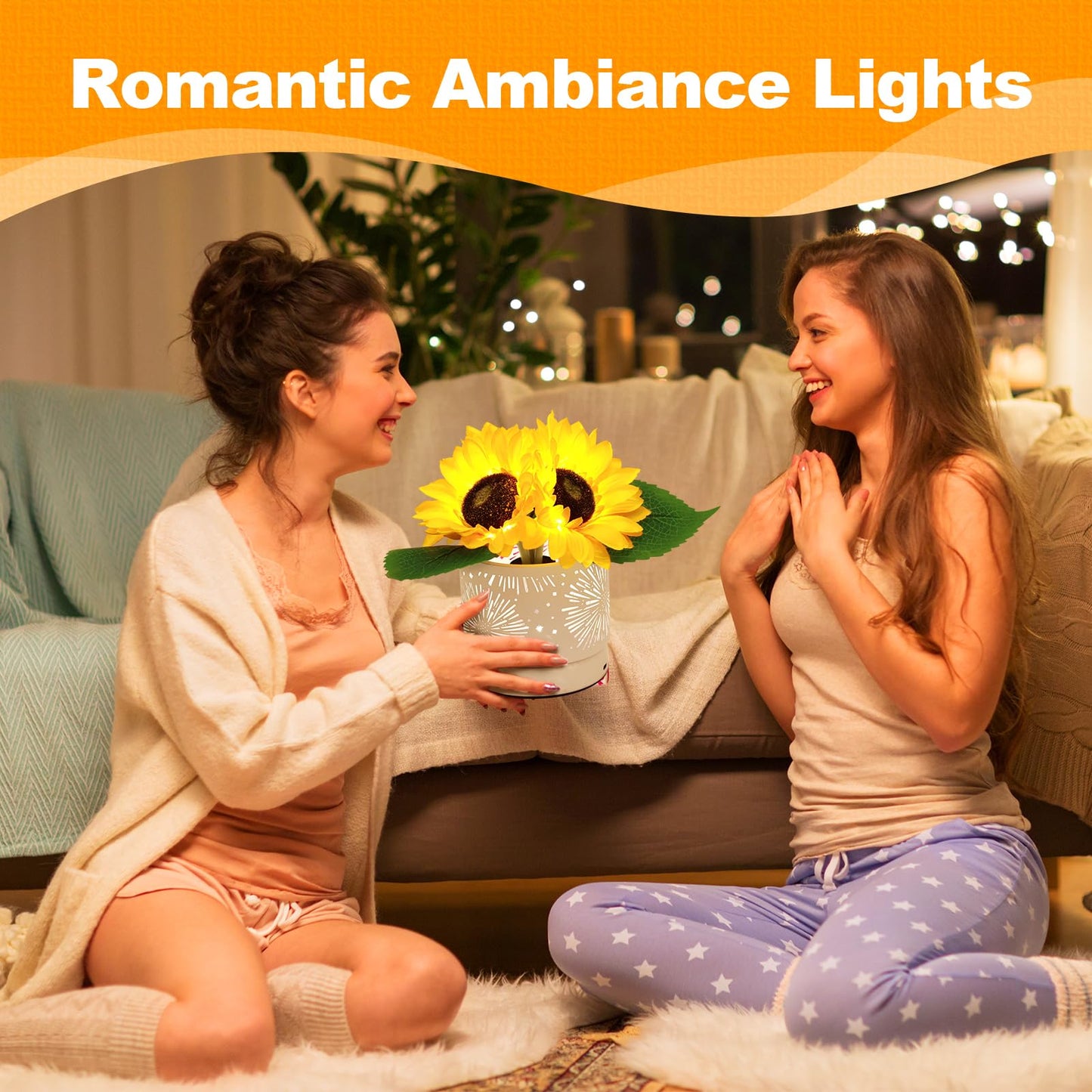 AMWGIMI Women Gifts Sunflower Flower Lamp Touch Table Lamp 3-Colour Dimming