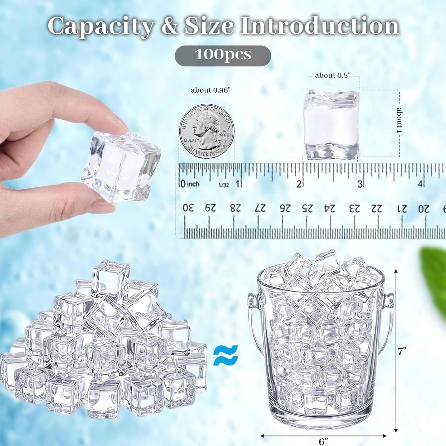 DomeStar 100PCS Clear Fake Ice Cubes, 1"x 1"x 0.8"Acrylic Fake Ice Vase Fillers Centerpiece Photography Accessories Food Props Table Scatter Decoration