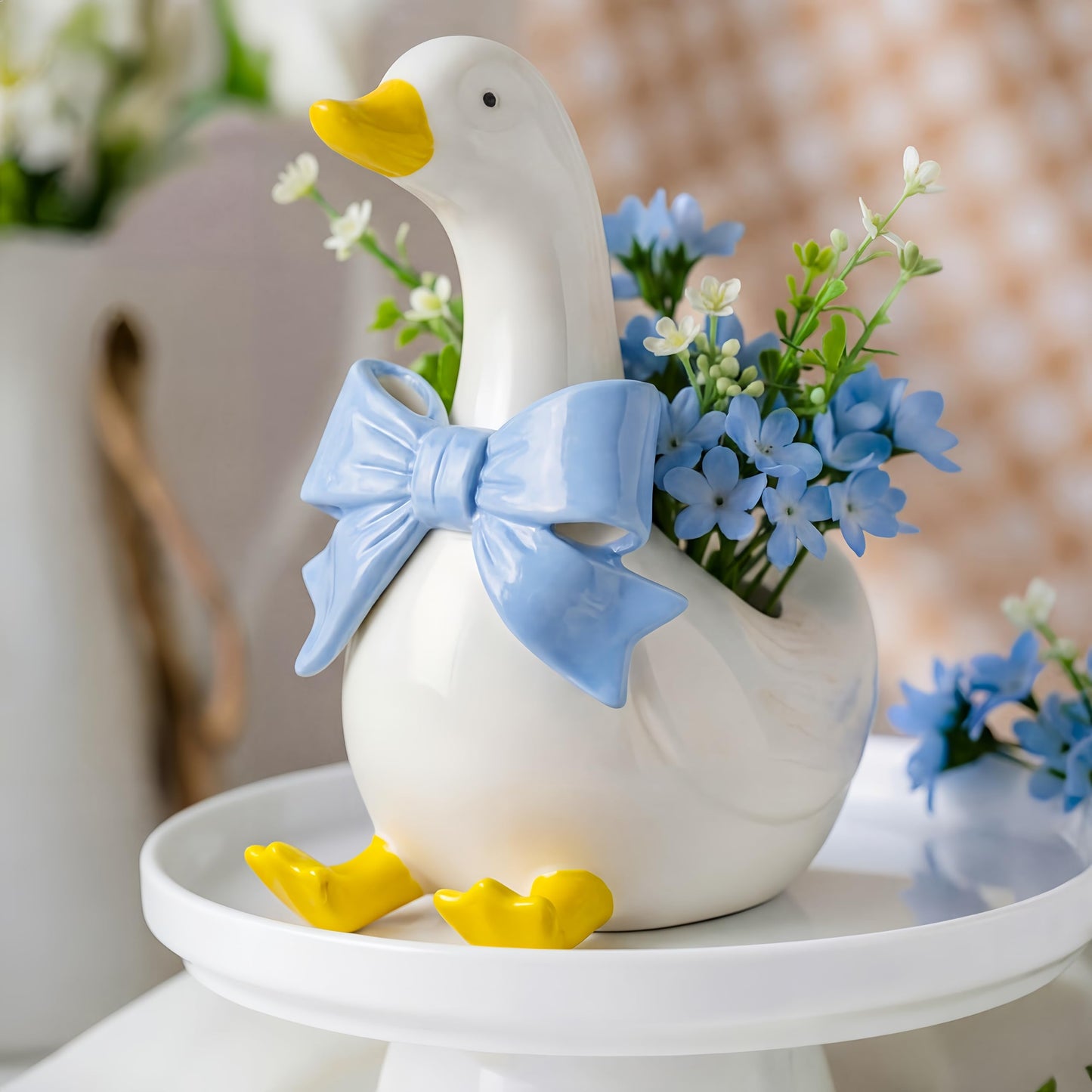 Yiyiring Silly Goose Vase Cute Ceramic Flower Vase for Silly Goose Birthday Party Table Decorative Home Nursery Aesthetic Decor(Blue)