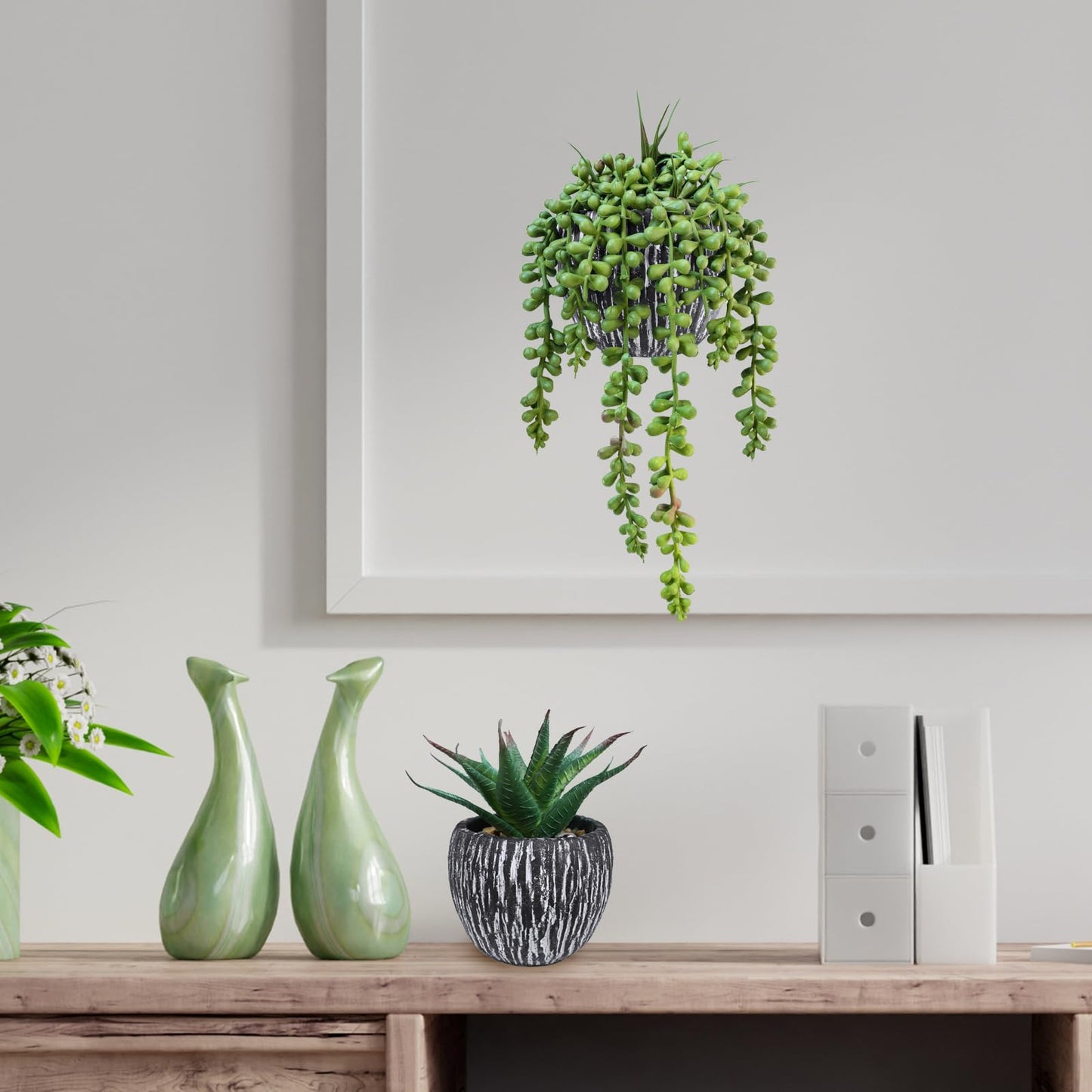 Winlyn Set of 3 Artificial Succulent Plants in Black Pots Fake Hops Aloe String of Pearls Potted Plants Small Faux Plants Desk Plants for Home Office Desk Kitchen Bathroom Shelf Windowsill Decor