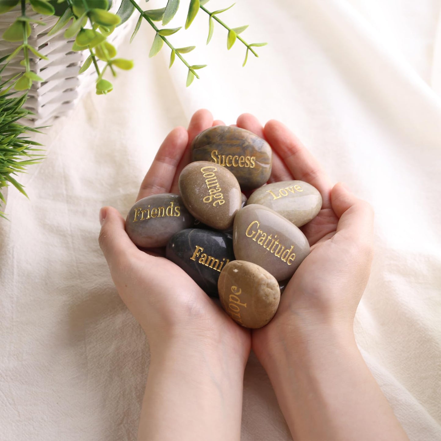 BigOtters Engraved Inspirational Stones, 10 Different Words Encouragement Stones for Friends and Family as Meditation Decor, Birthday or Holiday Graduation Gift