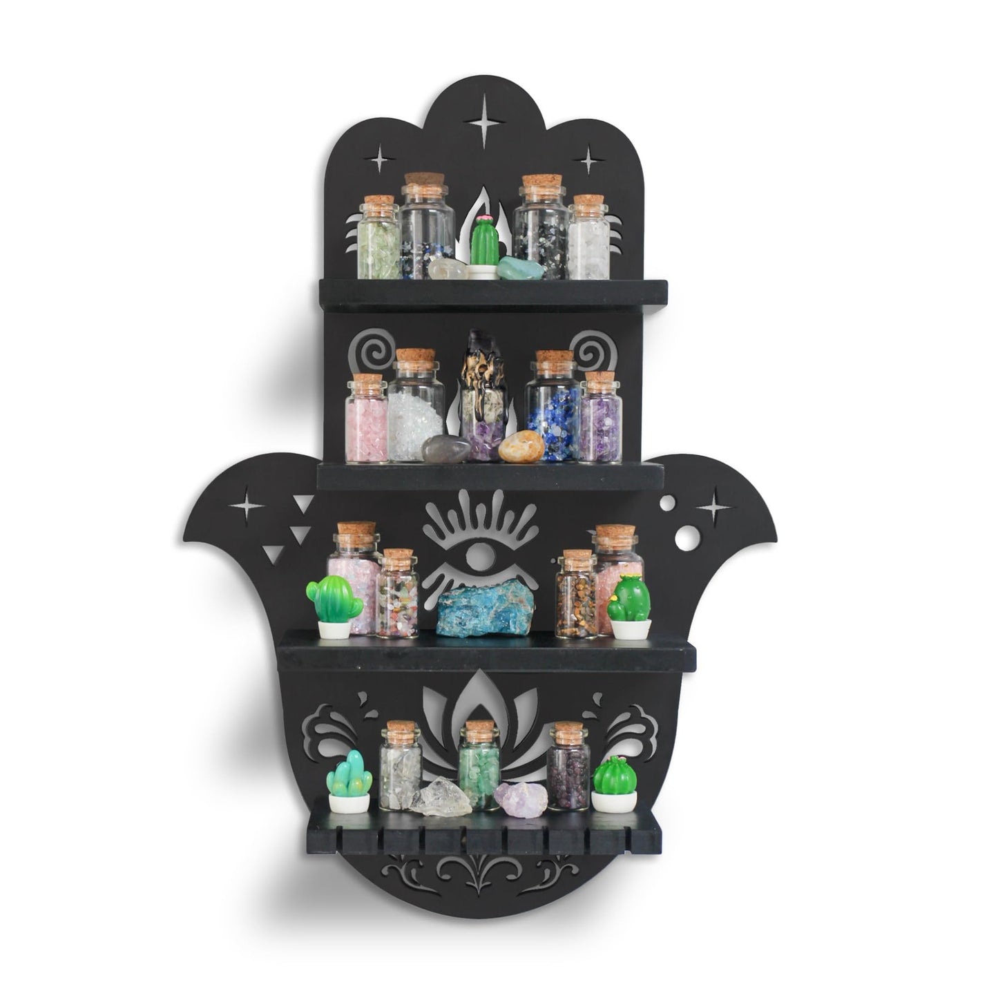 FNYDOX Hamsa Hand Crystal Display Shelf, Rock Gem Stone Holder, Essential Oils Nail Polish Organizer, Trinket Knick Knack Shelf Wall Mounted, Witch Witchy Wiccan Home Decor(Style B)