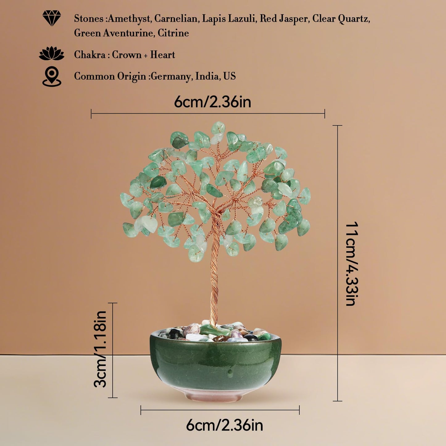 Green Aventurine Crystal Tree with Ceramic Base,Natural Gemstone Feng Shui Money Tree for Wealth,Good Luck & Positive Energy,Handmade 5 Inch Healing Abundance Bonsai for Home Office Decor
