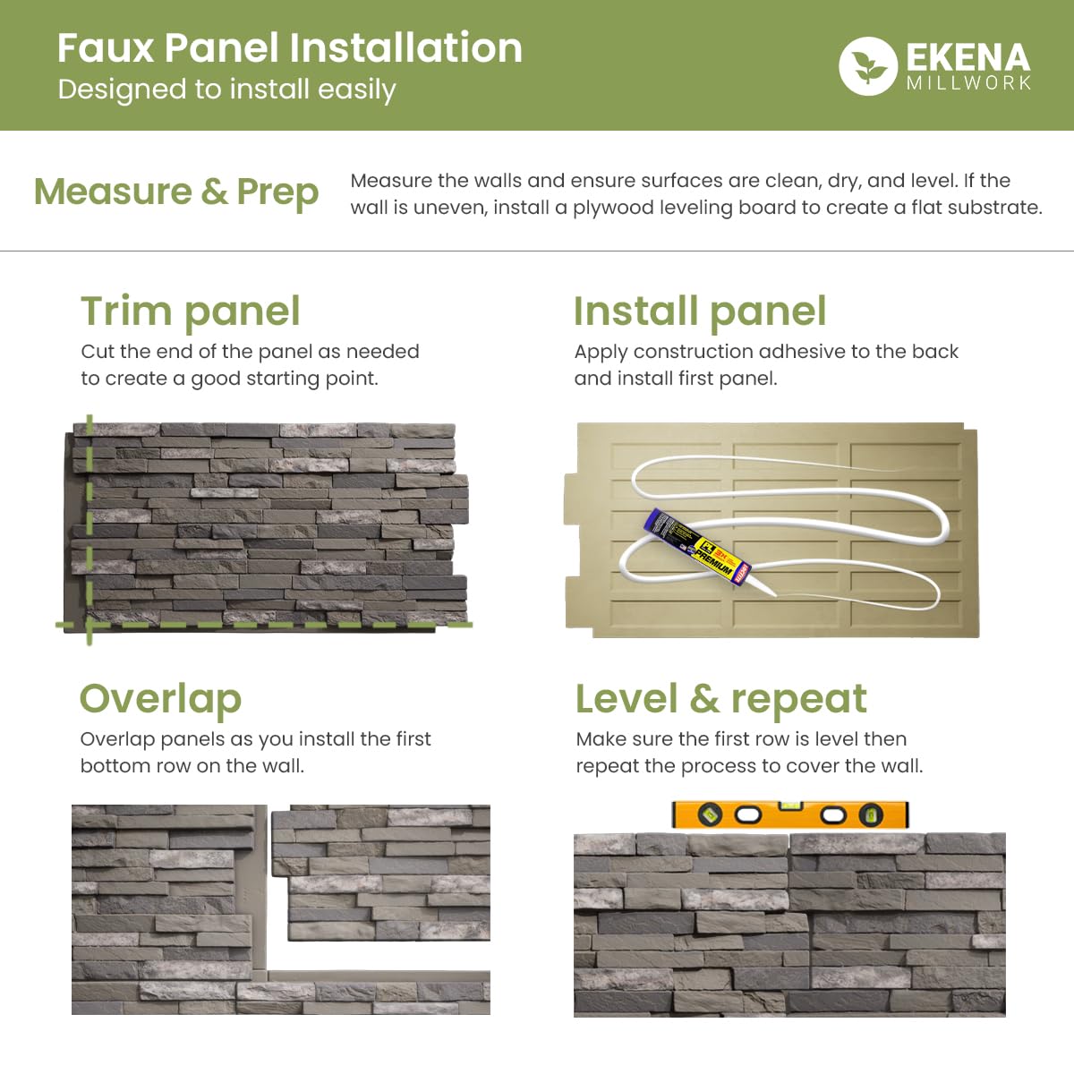 EverStone Acadia Ledge Faux Stone Panel, 49"W x 25 1/2"H x 1 1/4"D, Urban Color