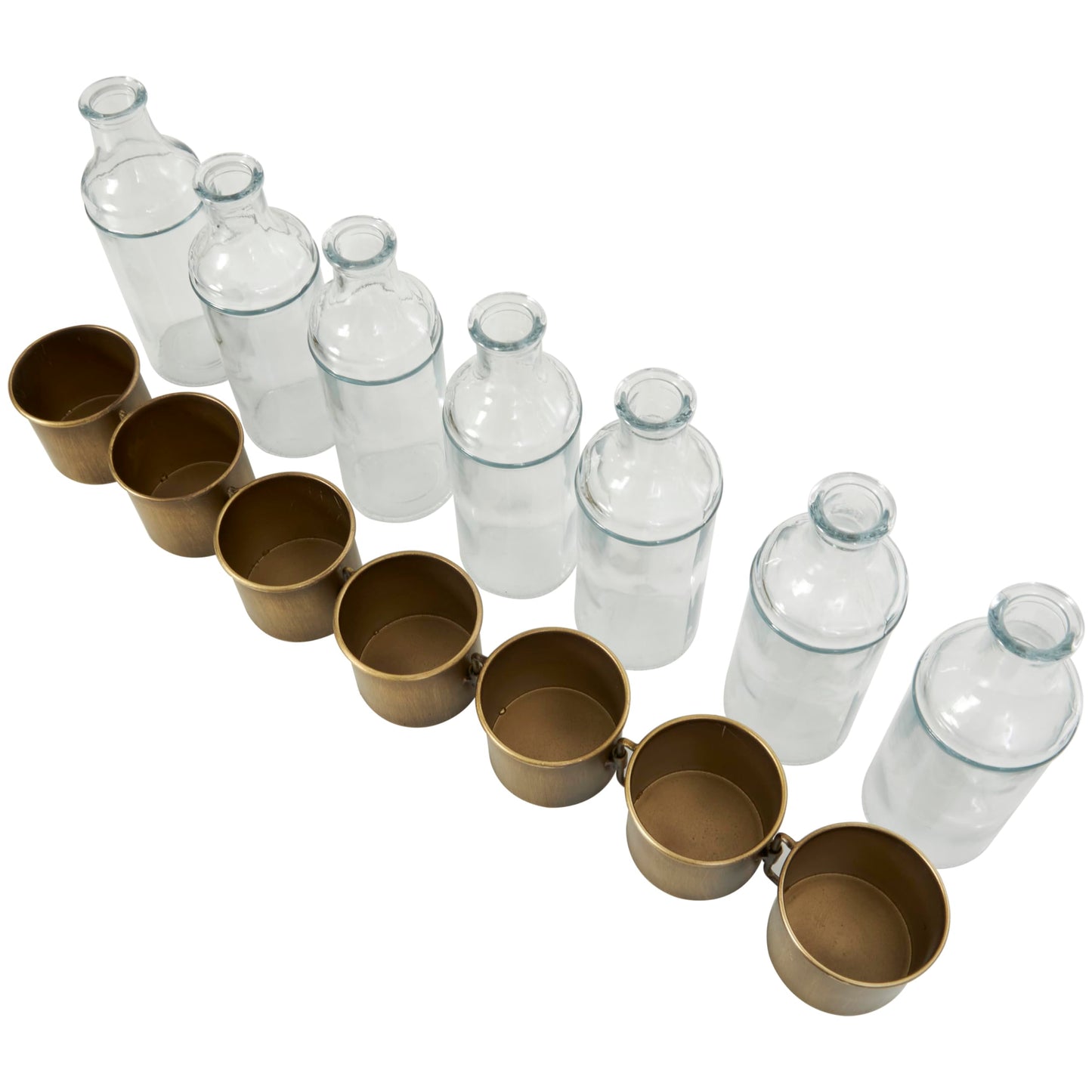 Deco 79 Metal Decorative Vase Adjustable Bottle Centerpiece Vase with Clear Glass Bottles, Flower Vase for Home Decoration 22" x 3" x 8", Gold