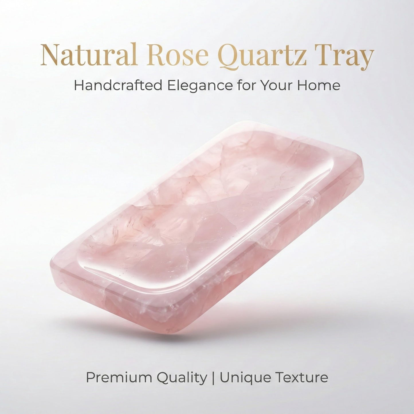 Lierlava Large Natural Rose Quartz Crystal Tray - 9.8" Pink Stone Jewelry Dish & Aesthetic Cosmetic Organizer - Luxury Decorative Catchall for Vanity, Bathroom, Nightstand Decor