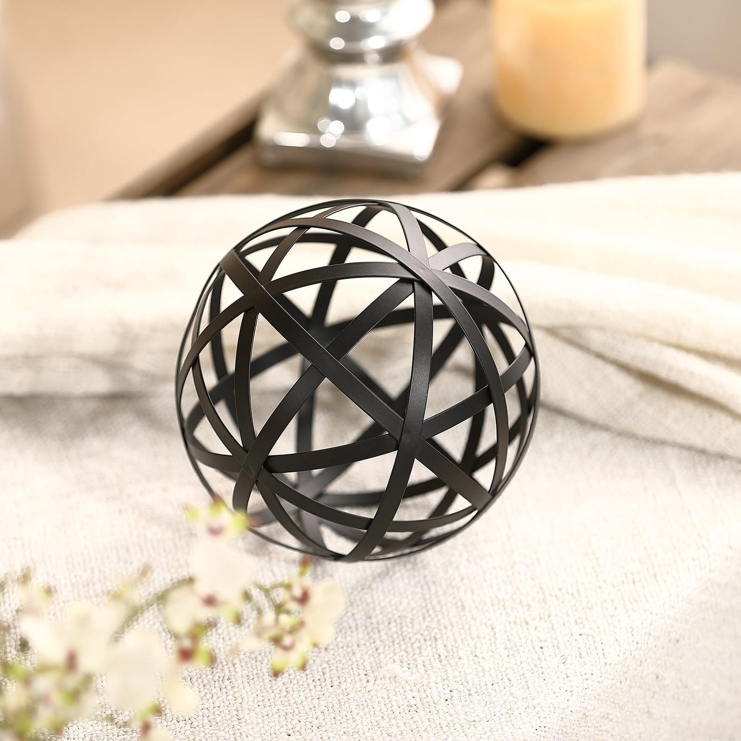MOCOME 6.2" Black Metal Decorative Sphere - Home Decor Centerpiece & Coffee Table Accent