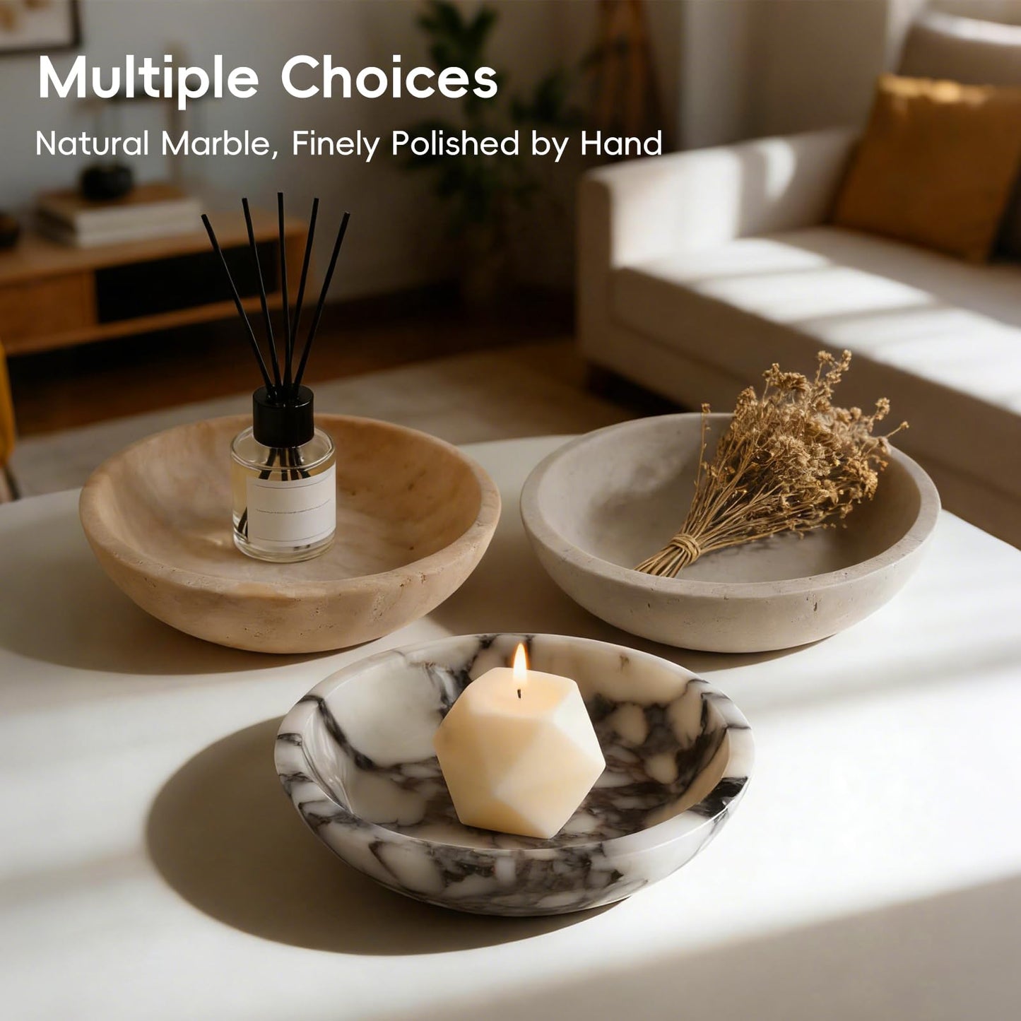 SZGYCSM Decorative Bowl,Travertine Bowl Modern Key Bowls for Entryway Table, Pedestal Bowls for Dining Table Center,Living Room, Kitchen Decor Modern Home Decor Marble Bowl (7.8 Inch)