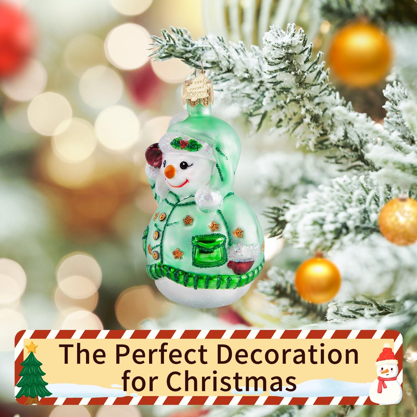 HZYC Snowman Christmas Ornaments,Blown Glass Ornaments for Christmas Tree