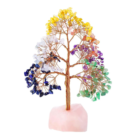 Natural Crystal Tree of Life Chakra Healing Trees Home Decor, Office Decor, Living Room Decor, Handmade Money, Good Luck Christmas Tree Birthday Gifts for Women Mom (Rose Quartz-Base)