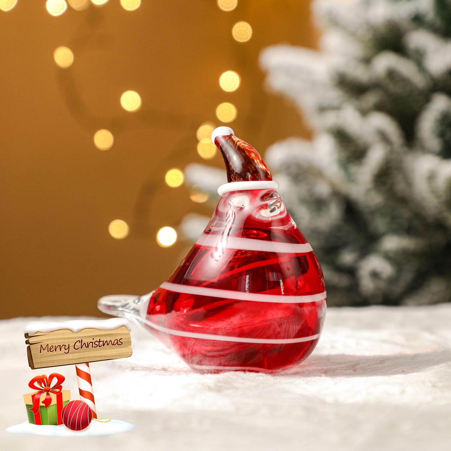 QFkris Hand Blown Glass Cardinal Bird Figurine Christmas Bird Figurines, 5" Art Crystal Birds Christmas Ornaments for Christmas Home Decoration Cardinal Paper Weight Collectible