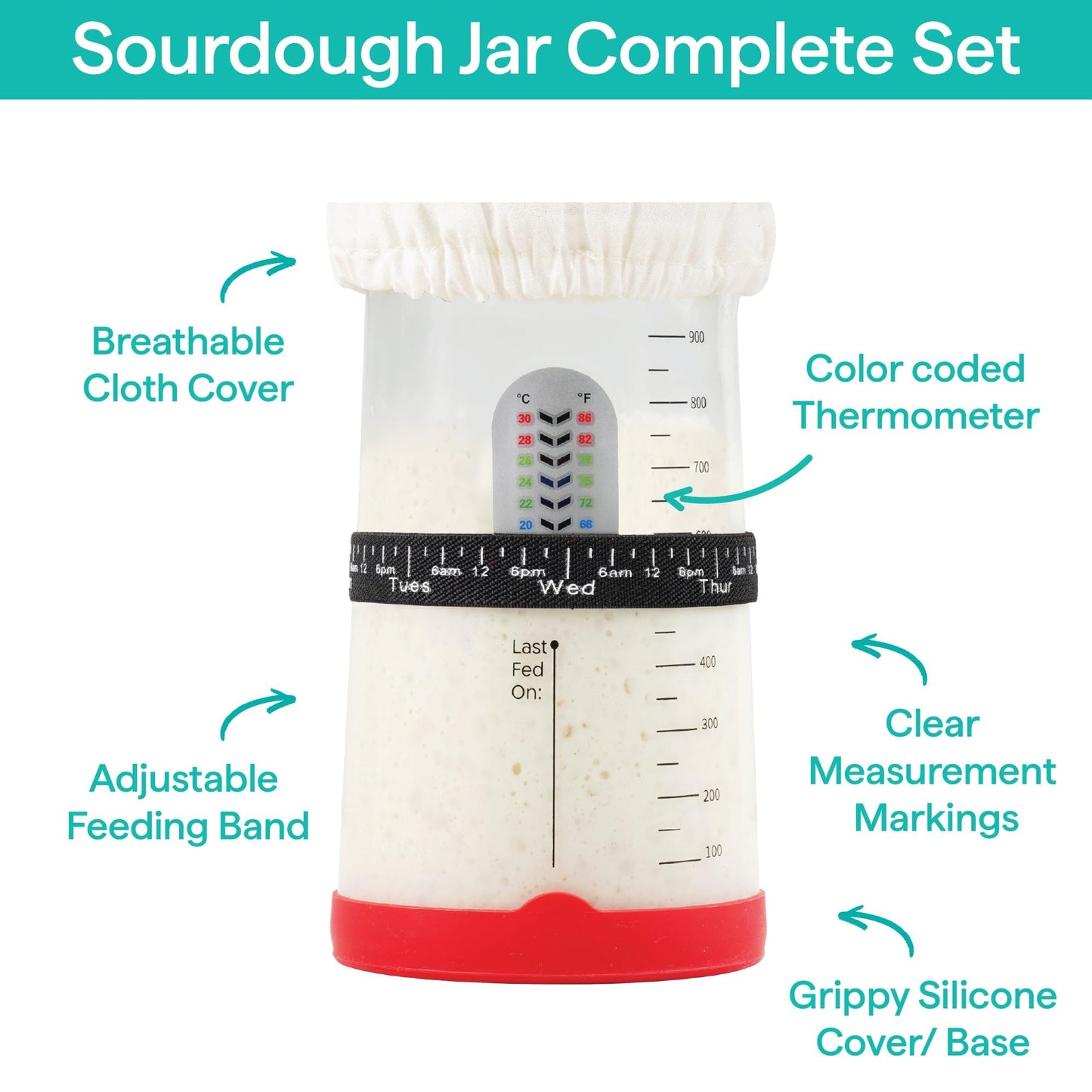 Baker's Secret Pro Sourdough Bread Starter Kit - 40 oz Large Capacity Sourdough Starter Jar with 5 unique features for the perfect sour dough bread & sourdough starter kit - sourdough supplies