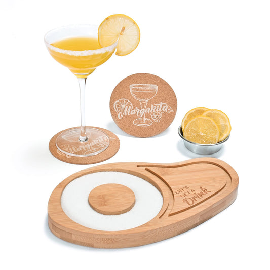 WILLOWDALE Margarita Salt Rimmer Set w/Coasters, Bamboo Sugar and Salt Rimmer for Cocktails, Tequila Gifts for Men, Bar Tools for 4.7" Margarita Glasses