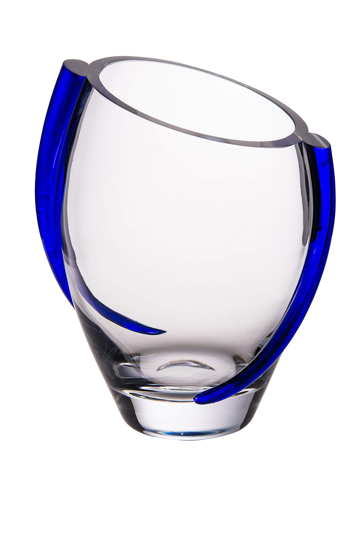 Glass Vase with Cobalt Swirl - 9.25" H - By Barski - European Quality - Beautiful Designed with Blue Swirl - Mouth Blown - Hand Made - 9.25" Height - Made in Europe