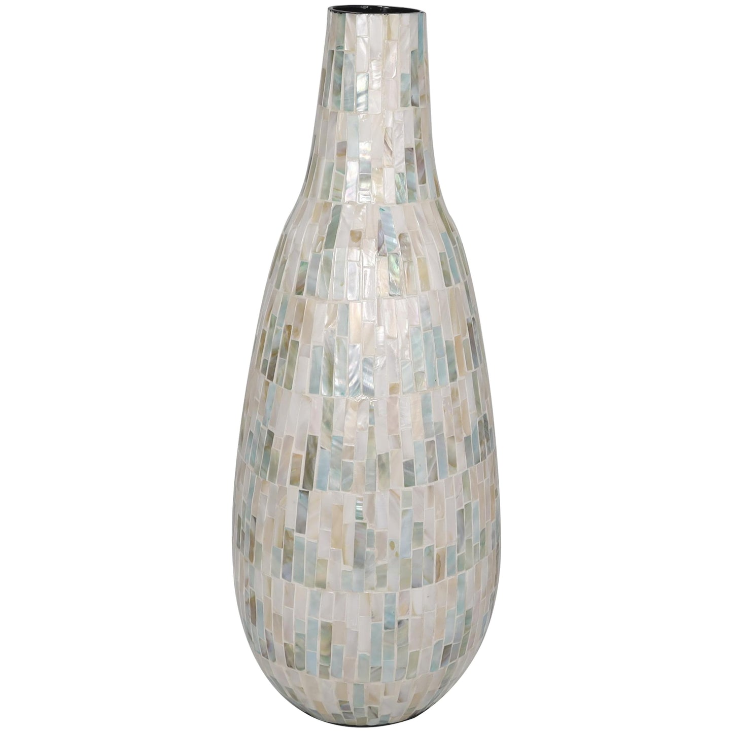 Deco 79 Mother of Pearl Shell Handmade Decorative Vase Mosaic Inspired Centerpiece Vase with Pastel Blue and Pink Accents, Flower Vase for Home Decoration 8" x 9" x 21", White