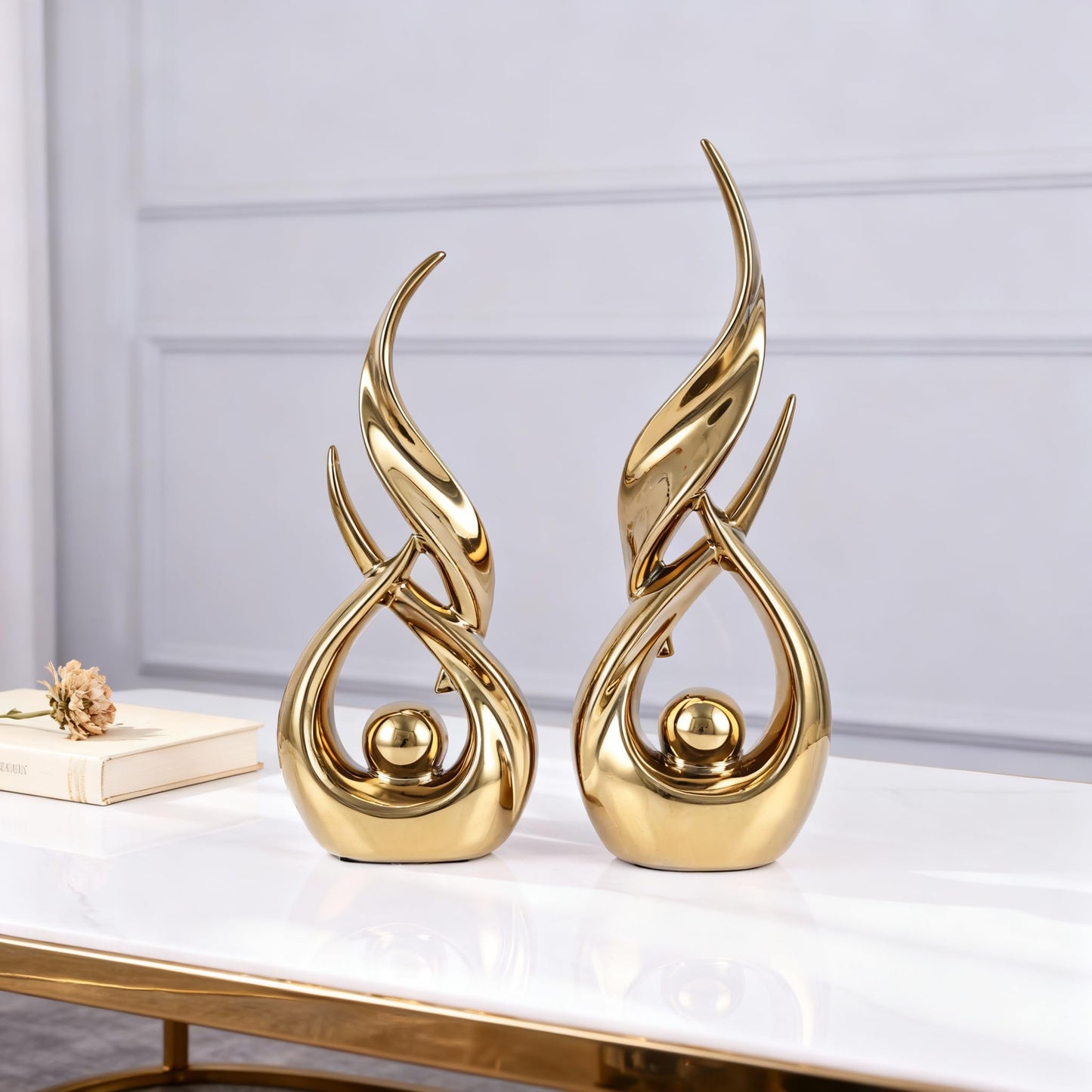 DOVDOV 2-Piece Abstract Gold Home Decor Set, Ceramic Abstract Sculptures, Modern Art Pieces, Suitable for Coffee Table Tops, Office Bookshelves, Dining Table Centers, and entryway Decor.