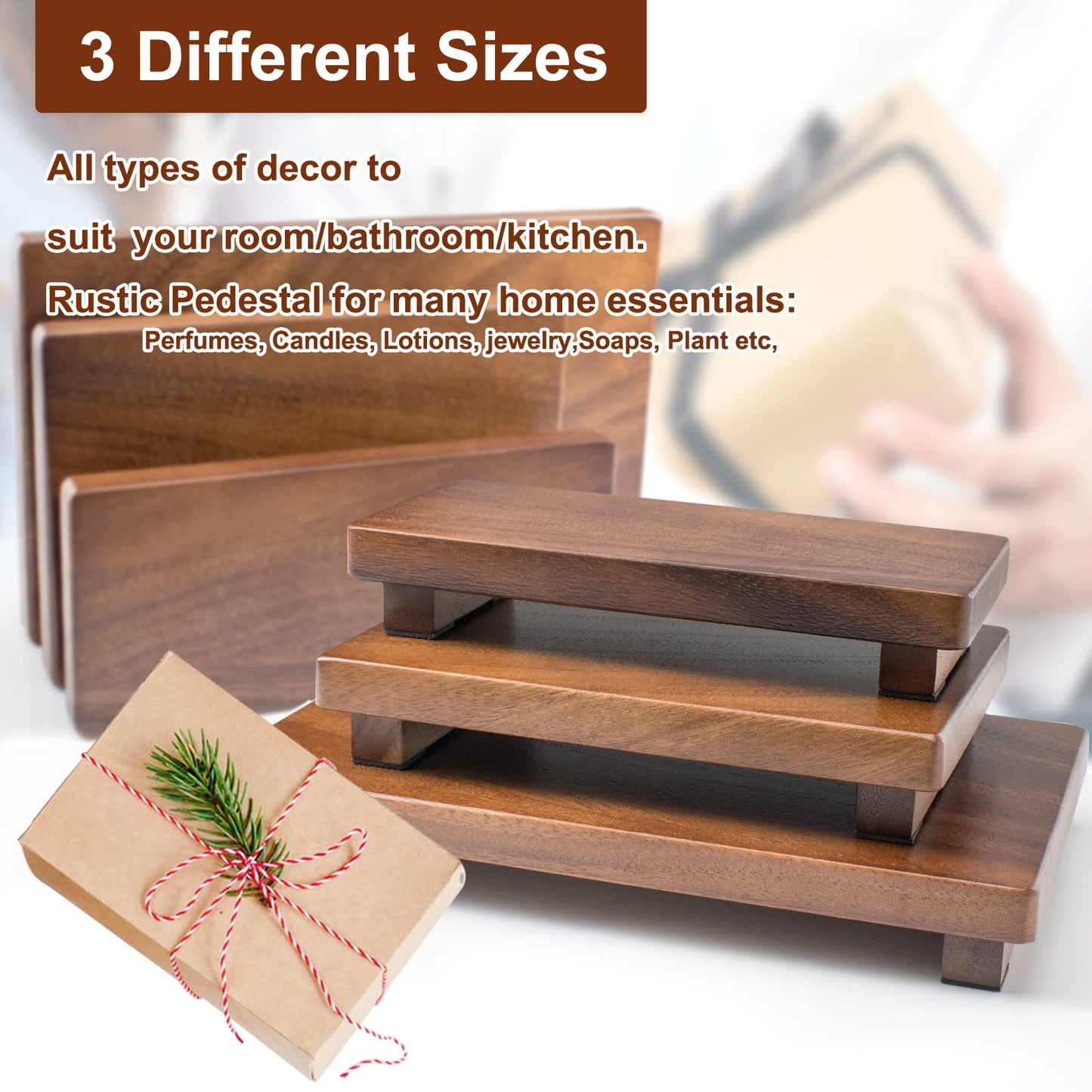 kulusion Wood Riser For Display Walnut Wood Pedestal Stand, farmhouse decor Soap Tray, Displays Your Plant Bottles Candles for Your Home Kitchen (Large, 12 x 7.1 x1.57Inch)