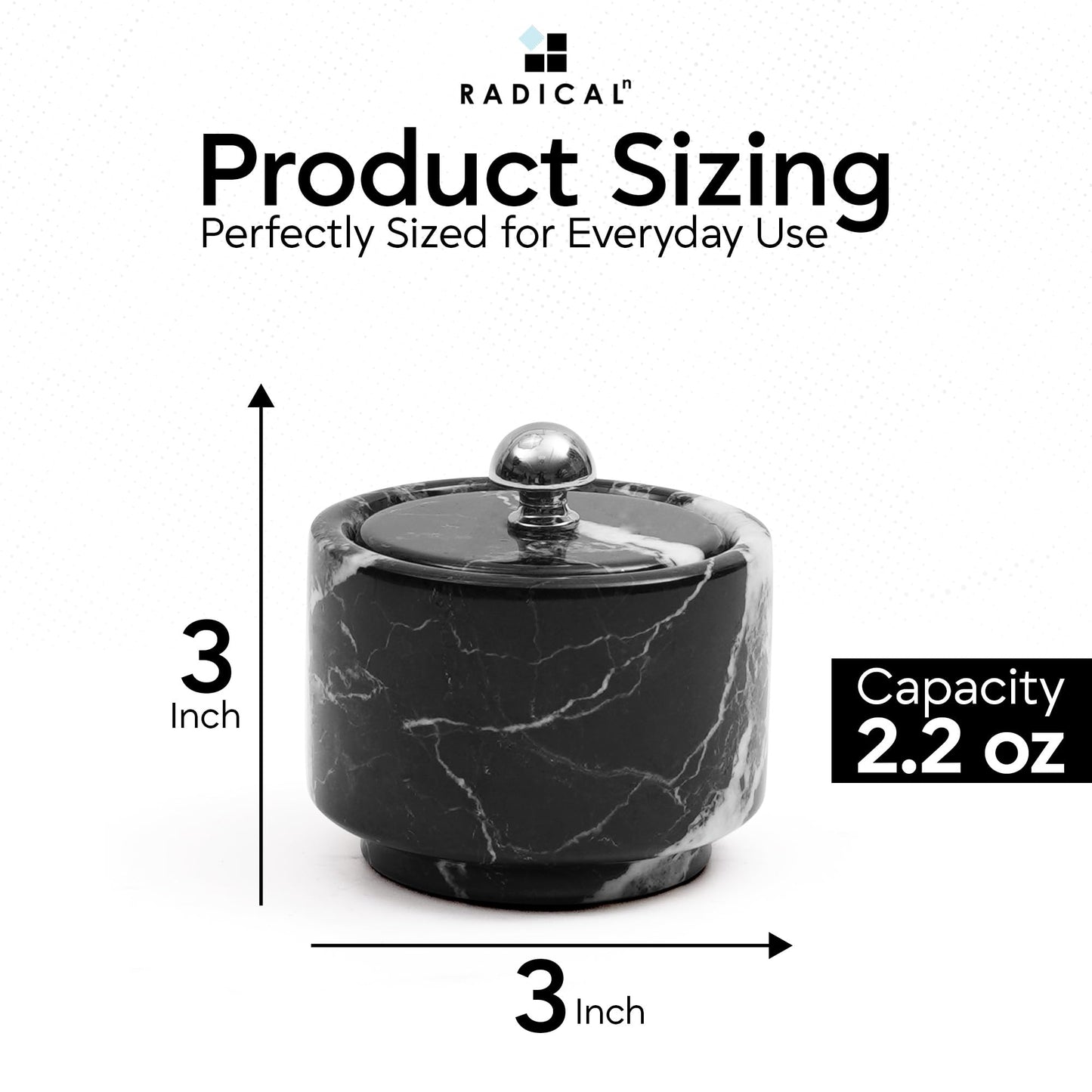 Radicaln Marble Salt Cellar with Lid 3" Black Handmade Salt Box & Spice Jar for Kitchen Counter, Ideal Salt Holder, Sugar Bowl & Salt Dish, Salt Container For Housewarming Gift & Kitchen Decor