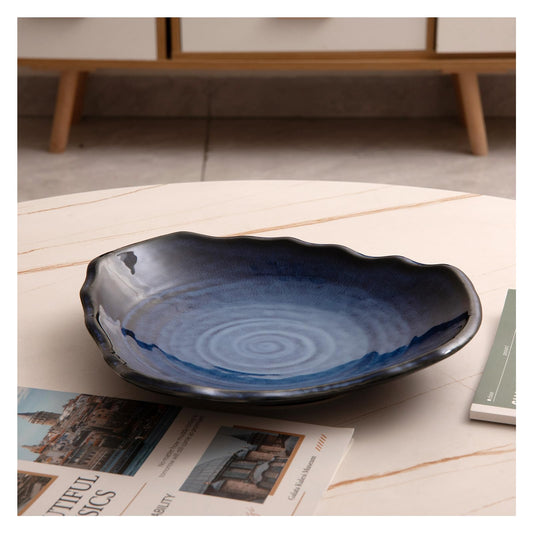 QJWCYQNIUBI 10'' Large Decorative Bowl - Ceramic Decorative Dish for Kitchen Counter, Key Bowl for Entryway Table, Modern Centerpiece Decor Dish for Home Decor Accents, (10”BIUE)