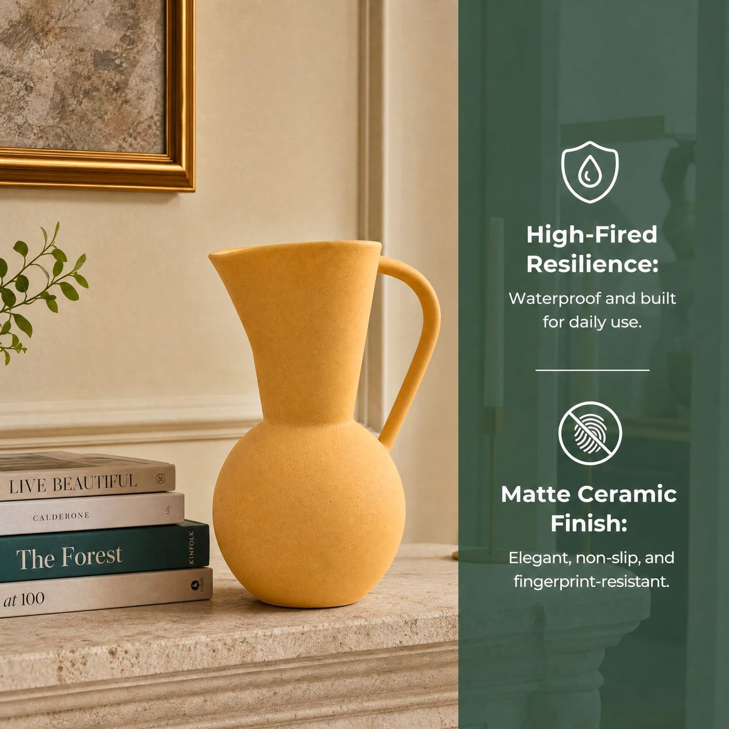 Ceramic Flower Vase with Handle 8.8″ Tall for Living Room Home Decor