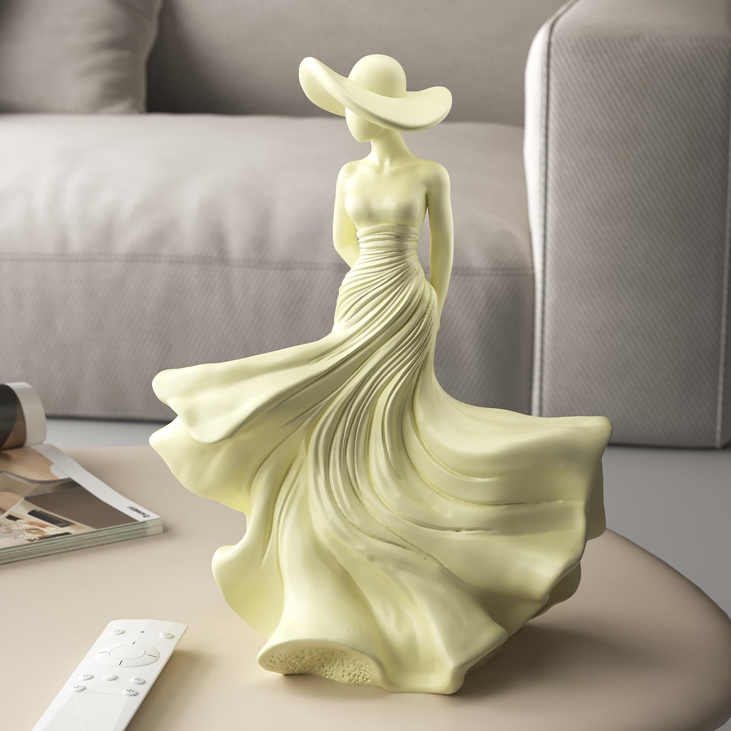 Aris & Juno Abstract Woman Statue 10.4" Resin Art Sculpture for Living Room Mantel Shelf Decor - Modern Female Figurine Holding Rose, Wide Brim Hat Art Piece for Housewarming Birthday Gift for Her