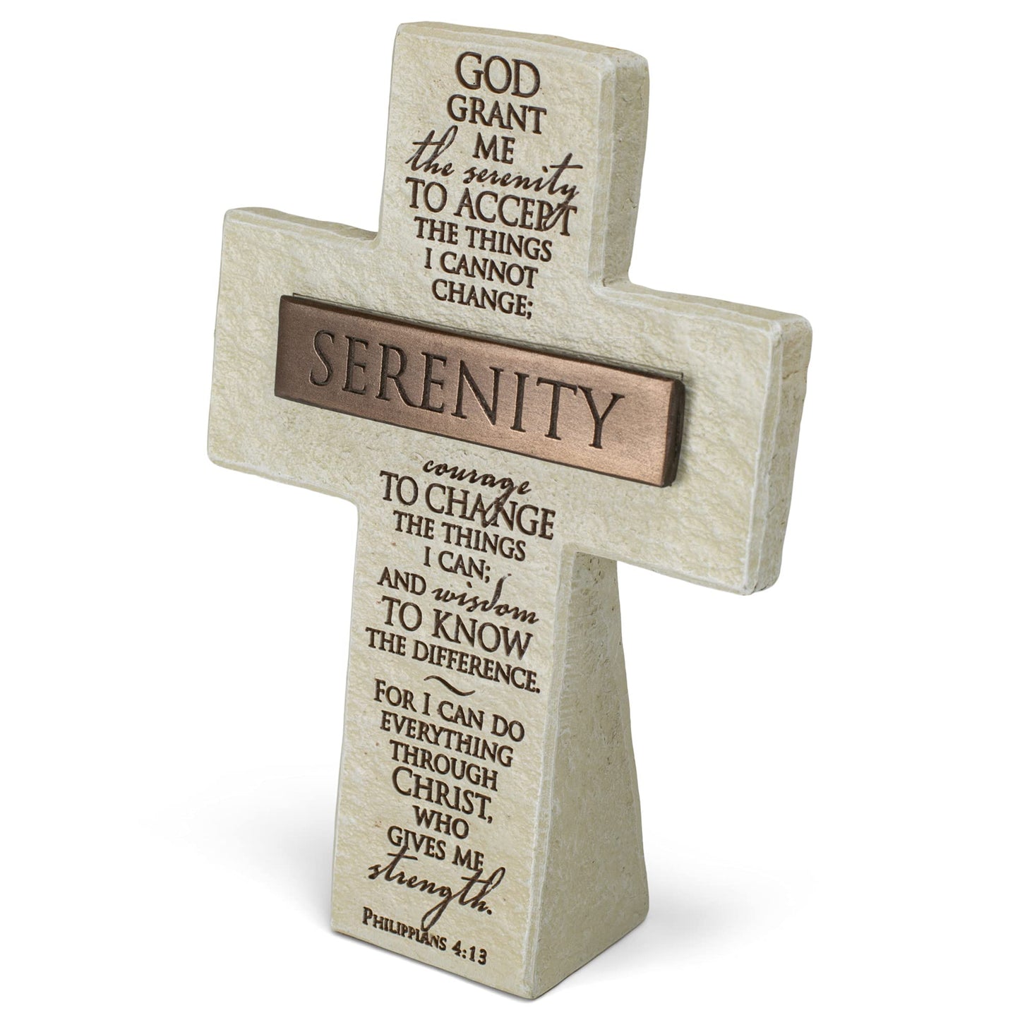 Lighthouse Christian Products Serenity Prayer Bar Cross Classic White 4 x 6 Cast Stone Decorative Sign