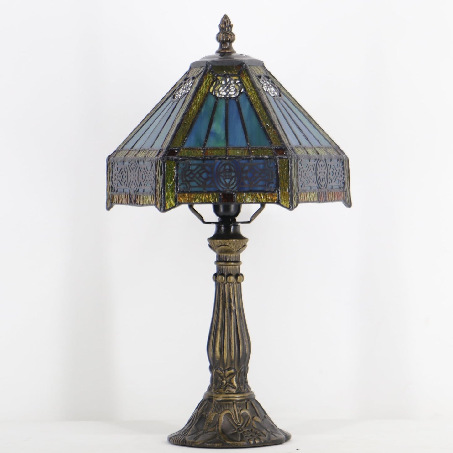 HZYFFYU Small Stained Glass Table Lamp Mini Stained Glass Lamp Memory Sympathy Desk Reading Light 8X14 Inch (Hexagon Mission Style)